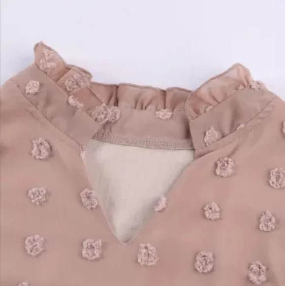 β€οΈπHPπNew Ruffled Swiss Dot Split Neck Ruffle Babydoll Blouse - Picture 10 of 16